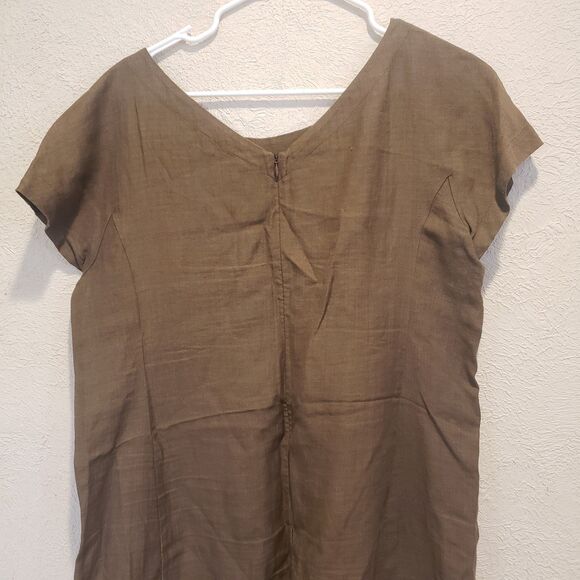 Eileen Fisher Linen Tencel Blend Short Sleeve Pocket Dress Medium Brown Zip - Picture 14 of 14